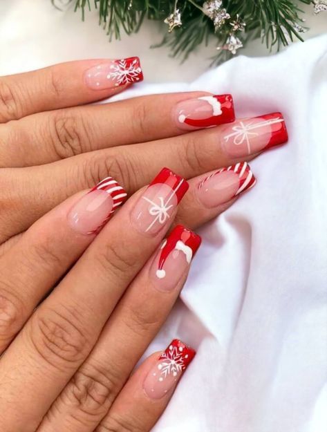 Clear Base Festive Art Square Nails Clear Base Festive Art Square Nails β Christmas Nail Trends 2026