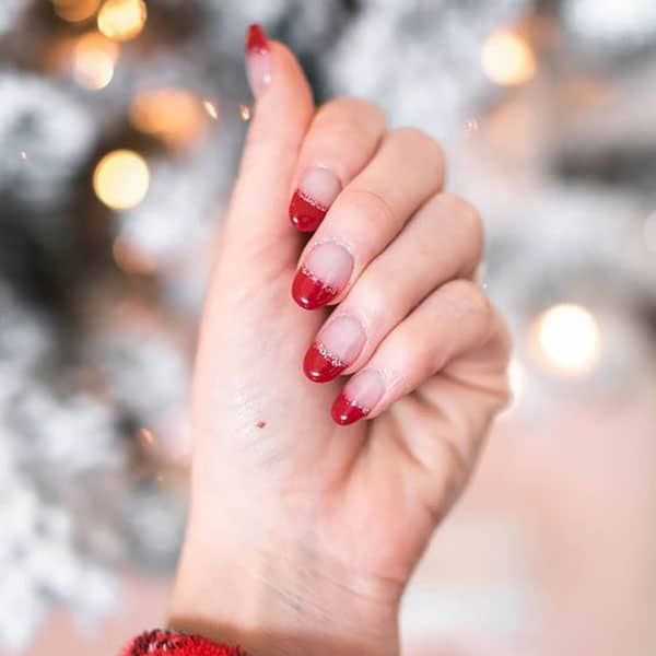 Clear Base Red Glitter French Tips Clear Base Red Glitter French Tips β Winter Red Nails
