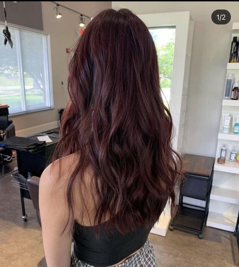 Mid-Back Waves With Rich Hue — Cherry Cola Hair Color