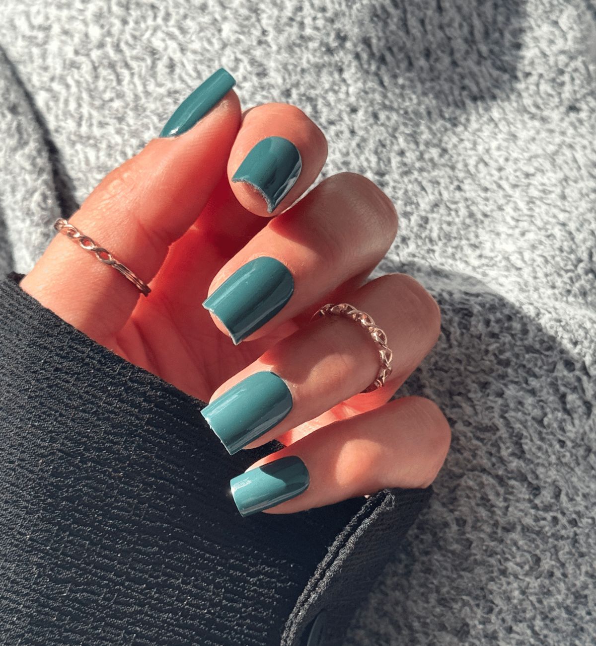 Muted Teal Green Glossy Nails Muted Teal Green Glossy Nails β Winter Square Nails
