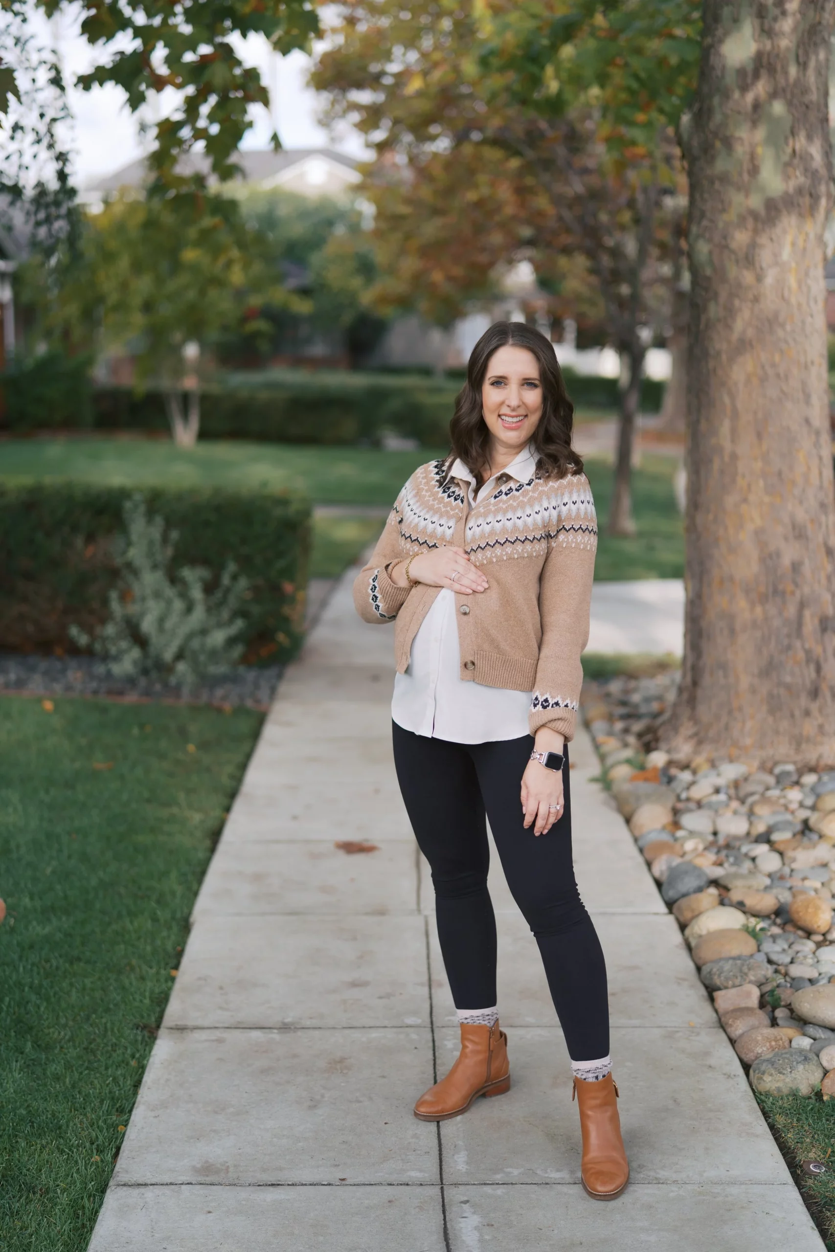Fair Isle Cardigan with Leggings and Ankle Boots Fair Isle Cardigan with Leggings and Ankle Boots โ Fair Isle Sweater Outfits