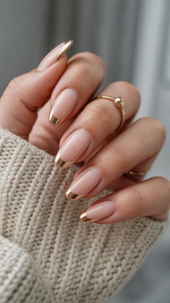 Date Night Sheer Pink with Solid Gold French Tips Date Night Sheer Pink with Solid Gold French Tips β Winter Date Night Nails