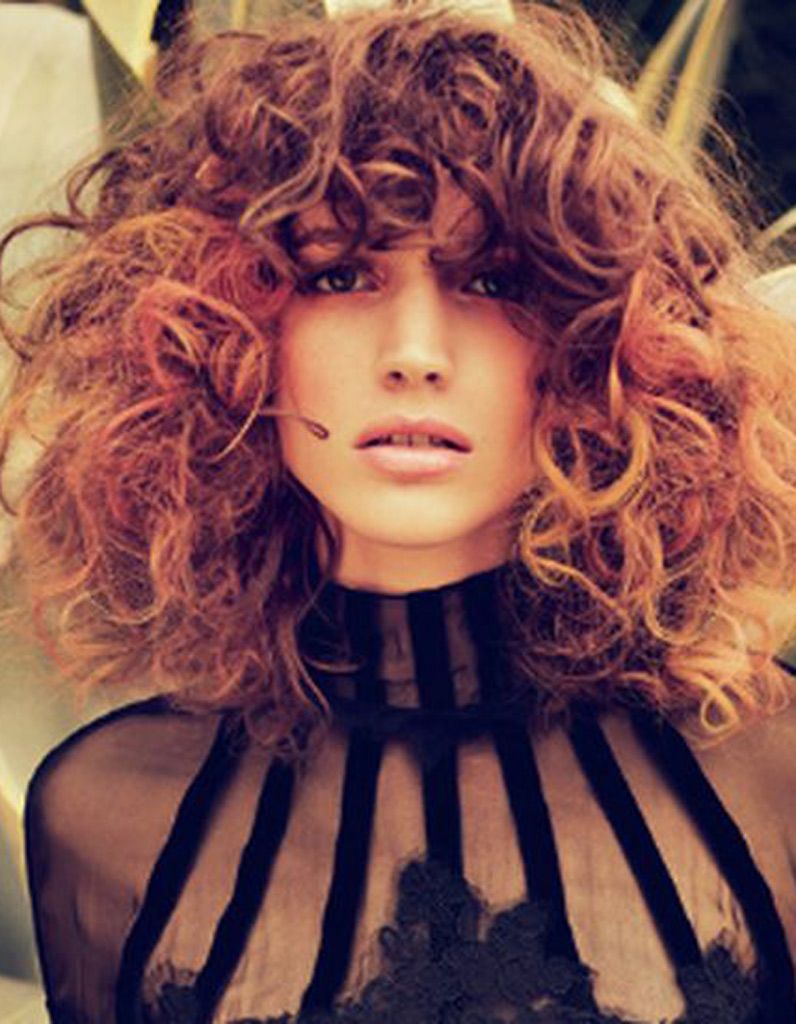 Shag Cut With Copper Highlights And Bangs — Winter Hair Colors for Curly Hair