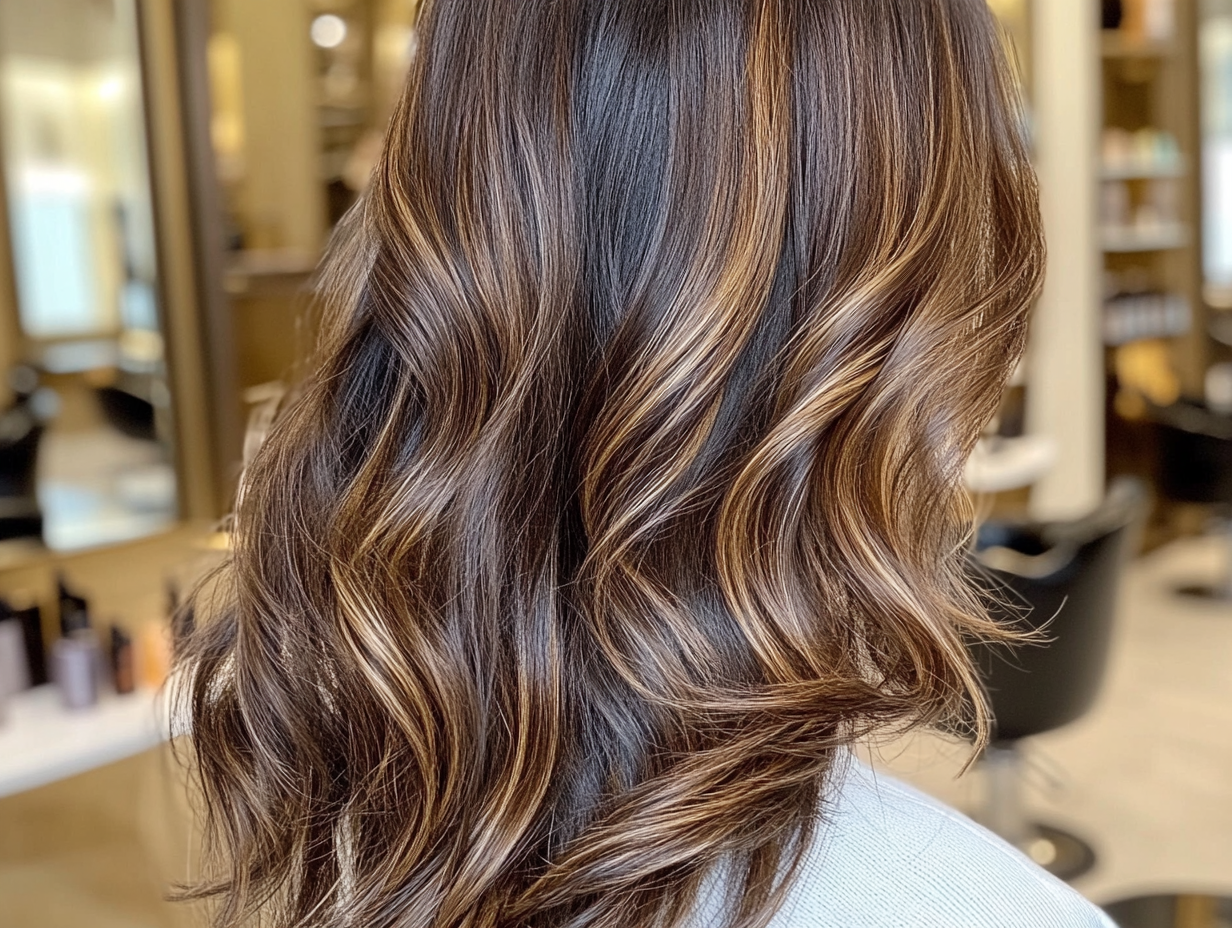 Dark Brown With Blonde and Caramel Balayage Dark Brown With Blonde and Caramel Balayage β Chestnut Brown Hair