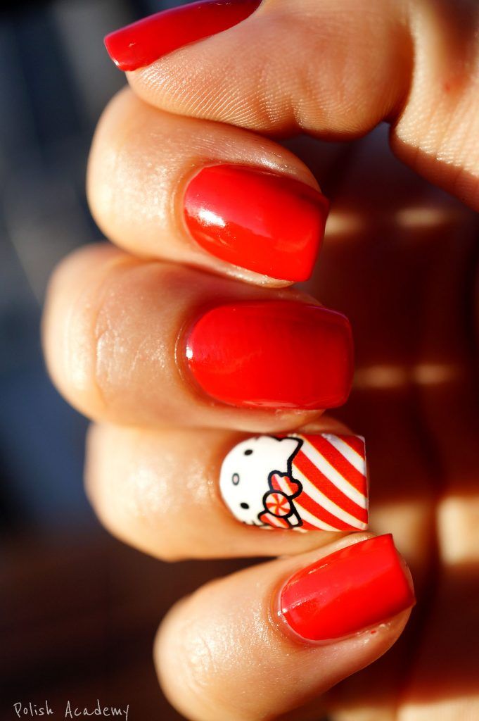 Bright Red Hello Kitty Stripe Accent Nail Bright Red Hello Kitty Stripe Accent Nail β Hello Kitty Christmas Nails 2026