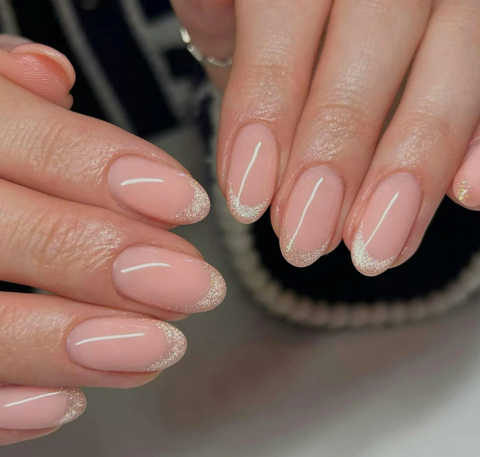 Subtle Glitter French Tip Short Oval Nails Subtle Glitter French Tip Short Oval Nails β Simple New Years Nails 2027