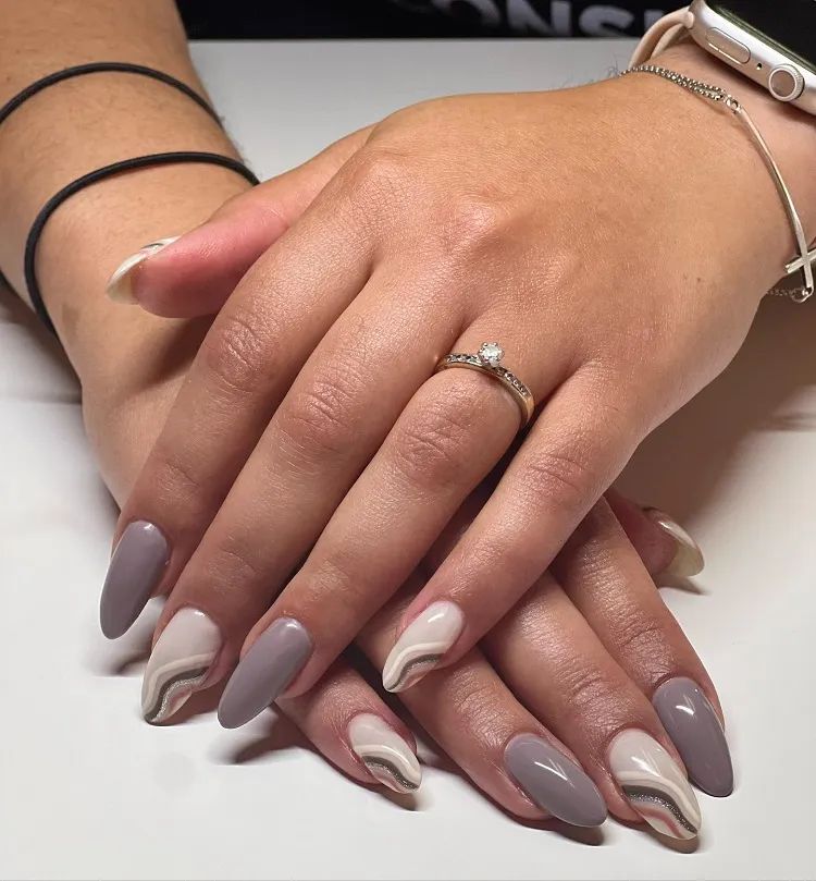 Cozy Gray and Beige Swirls — Winter Gray Nails