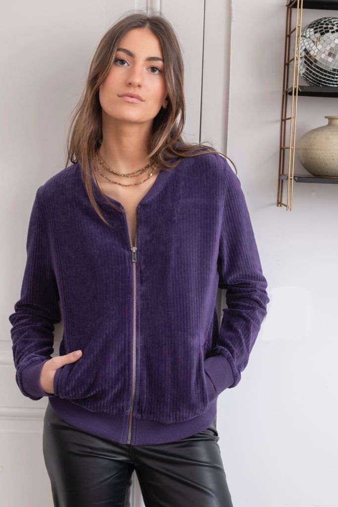 Royal Purple Corduroy Bomber Jacket for Casual Style — Royal Purple Outfits