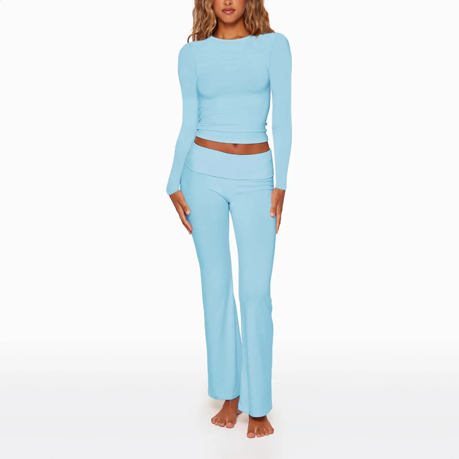 Coordinated Cool: Light Blue Matching Flare Set — Flare Leggings Outfits