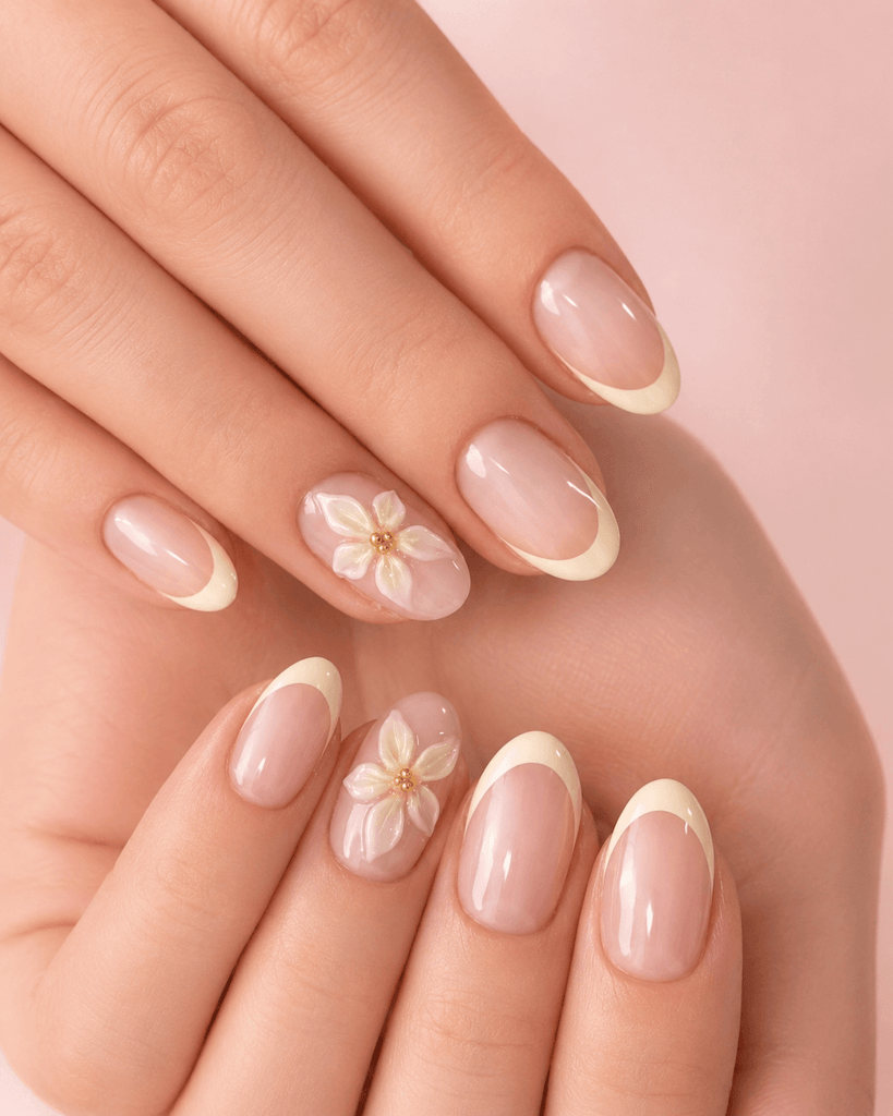 3D Flower French Tip Nails — Winter Nails for Kids