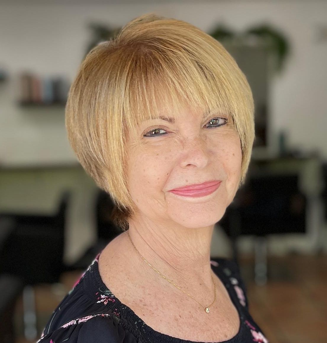 Blunt Golden Blonde Bob With Full Fringe — Winter Haircuts for Women Over 60