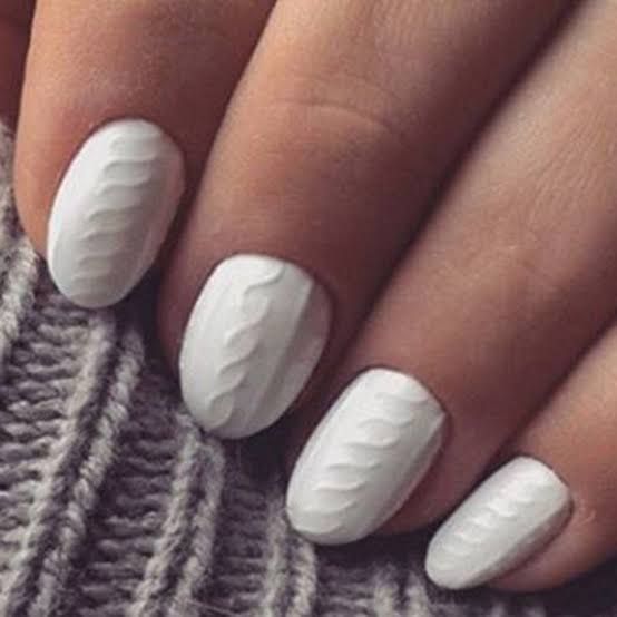 Medium Oval Matte White Cable Knit Nails Medium Oval Matte White Cable Knit Nails β Sweater Nails