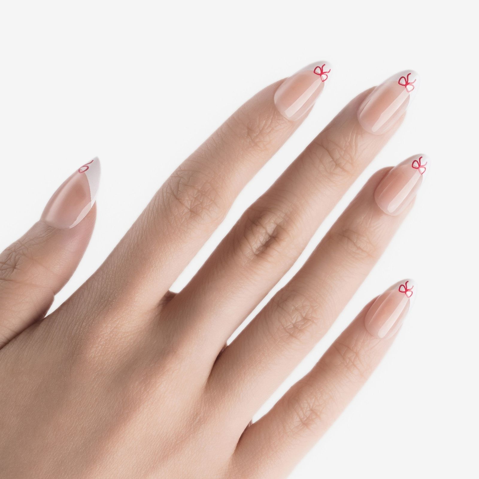 Red Bow Tip Almond Nails Red Bow Tip Almond Nails β Medium Winter Almond Nails