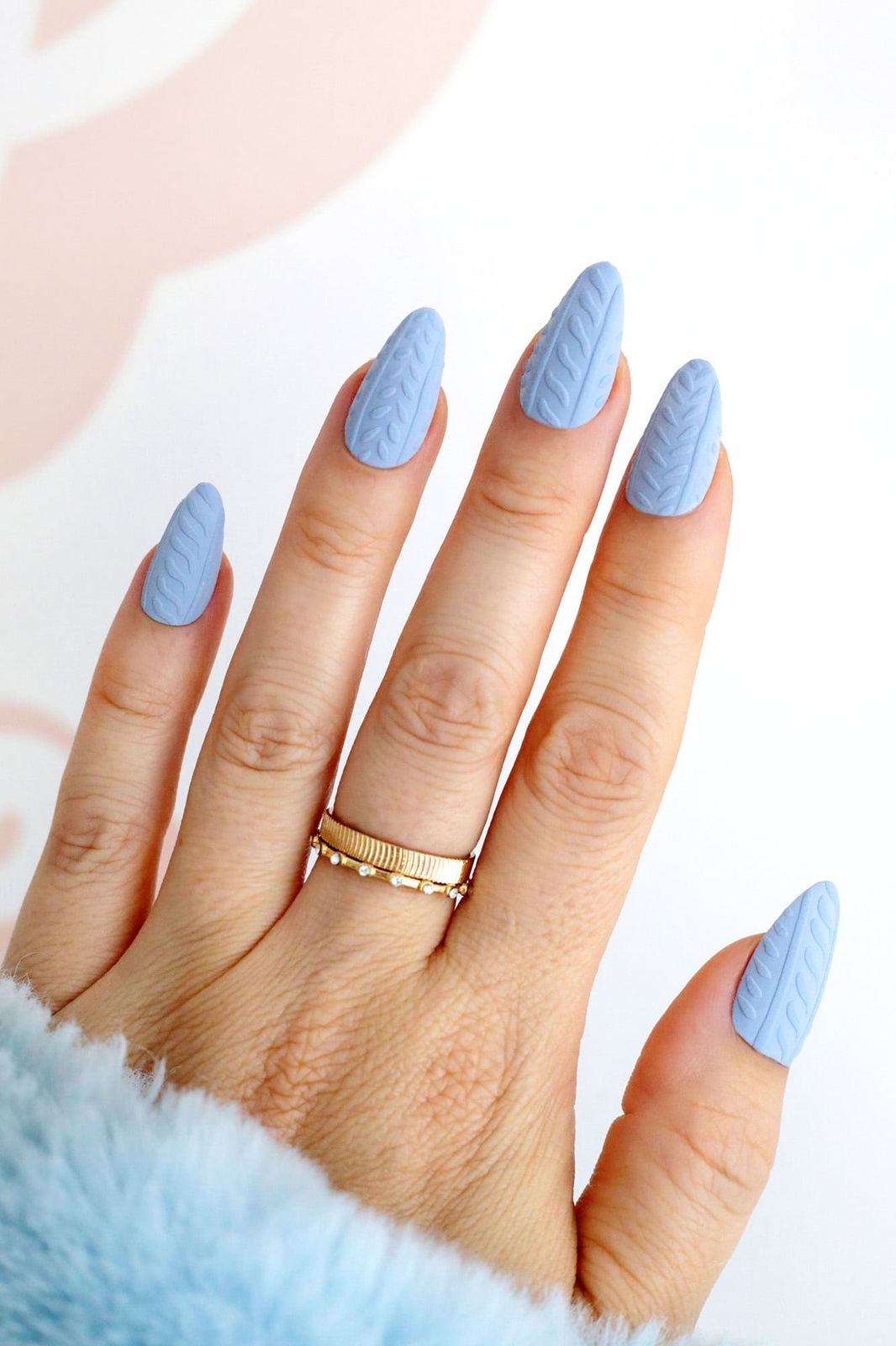 Cozy Cable Knit Matte Blue Nails Cozy Cable Knit Matte Blue Nails β Winter Nail Trends
