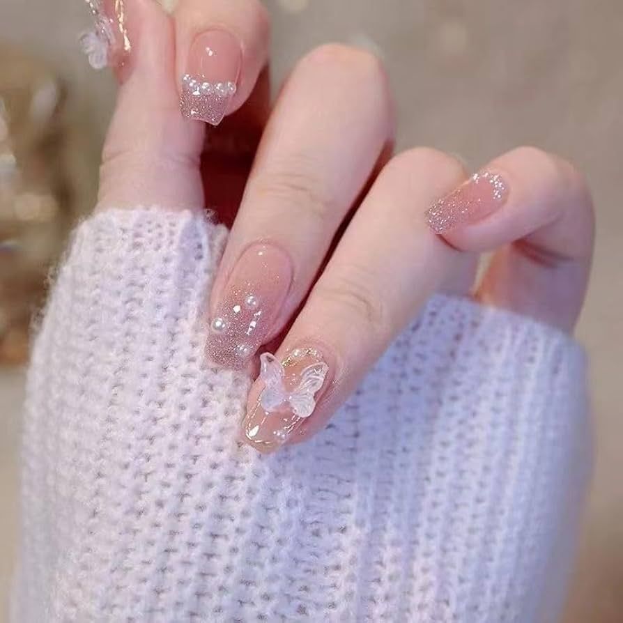 Sheer Pink Butterfly Motif Medium Square Sheer Pink Butterfly Motif Medium Square β Winter Nails for School