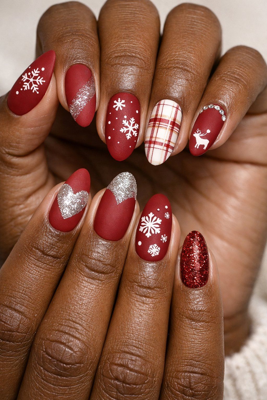 Matte With Glitter Accents Visual Idea — Christmas Nails for Dark Skin 2026
