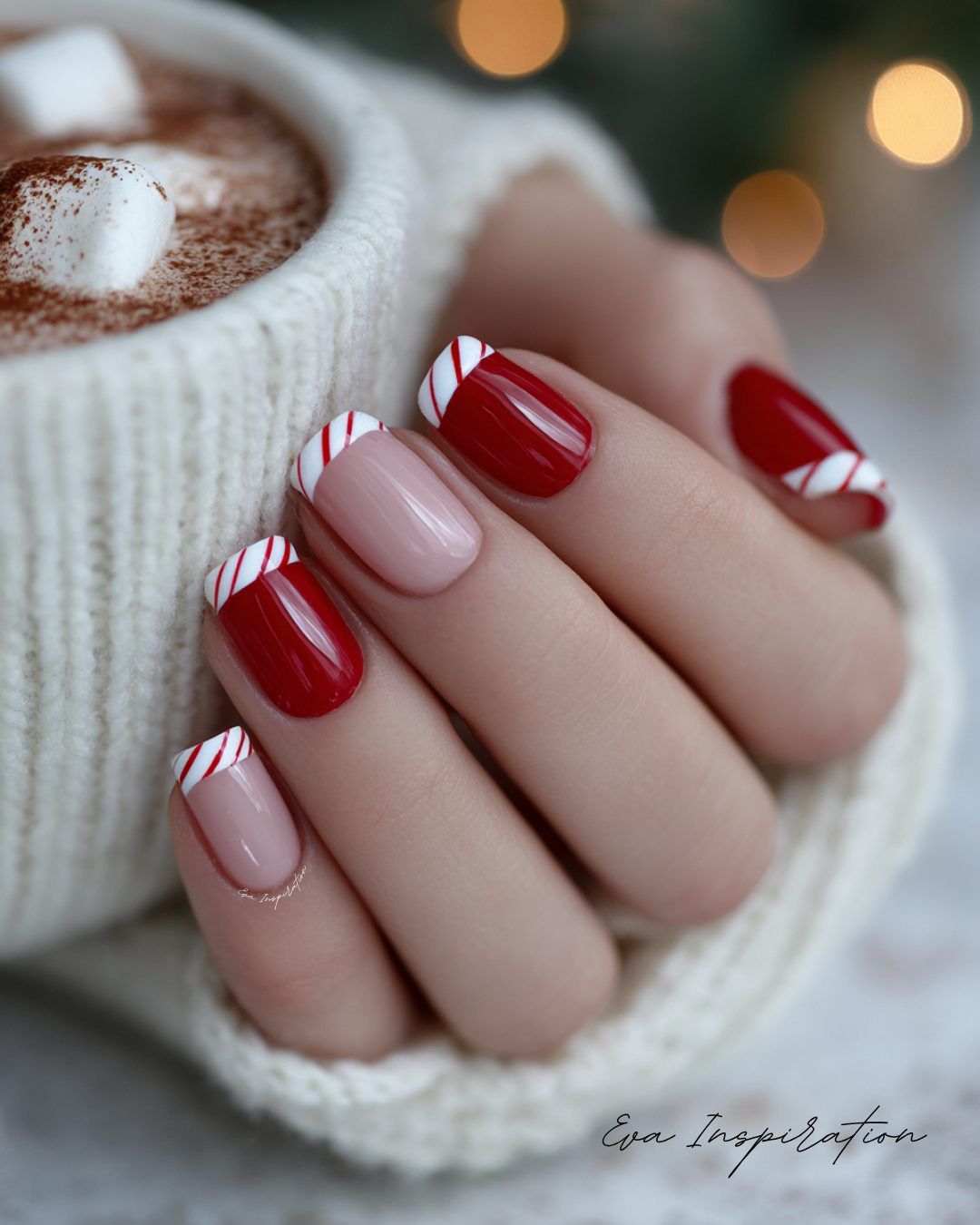 Subtle Sheer Nude Candy Cane French Tips Subtle Sheer Nude Candy Cane French Tips β Classy Christmas Nails 2026