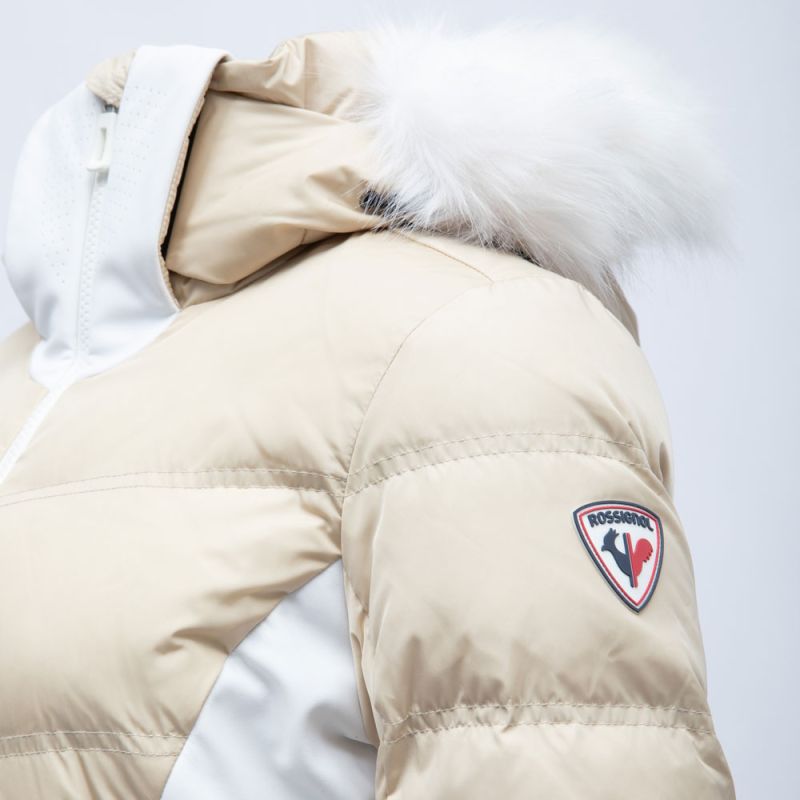 Beige Puffer Ski Jacket with Faux Fur Trim Beige Puffer Ski Jacket with Faux Fur Trim β Ski Outfits