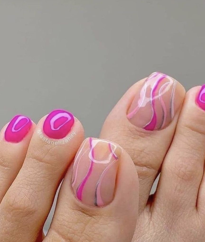 Vibrant Fuchsia and Swirl Art Toes Vibrant Fuchsia and Swirl Art Toes β Winter Pedicure Colors