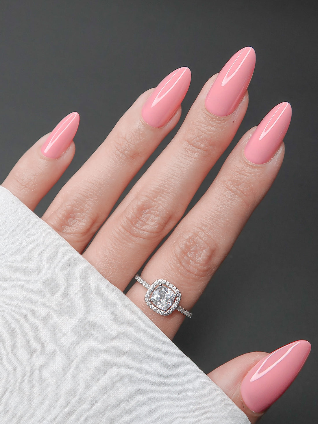 Bright Medium Pink Glossy Almond Nails Bright Medium Pink Glossy Almond Nails β Medium Length Winter Nails