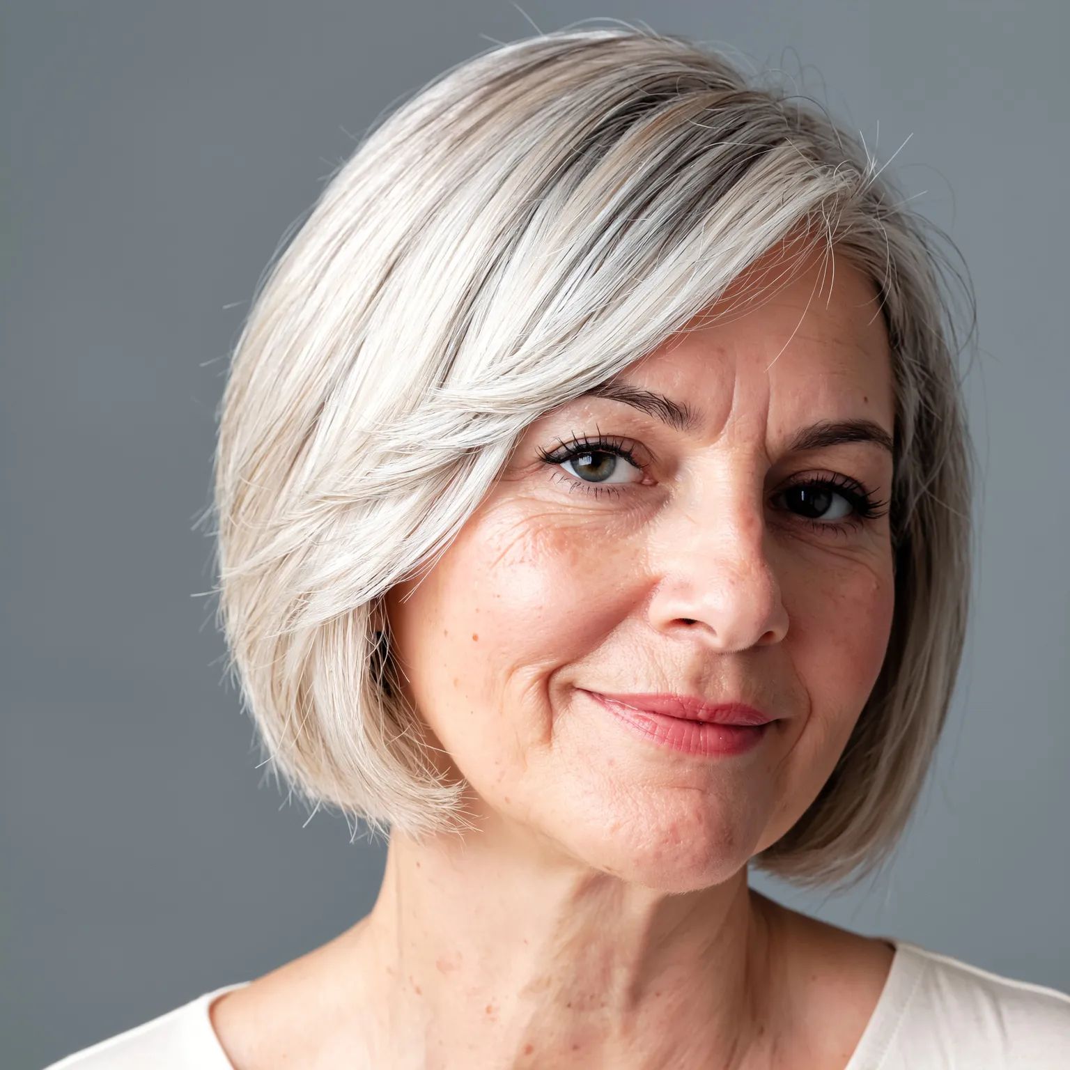 Chin-Length Bob With Side Swept Bangs Chin-Length Bob With Side Swept Bangs β Icy Blonde Hair