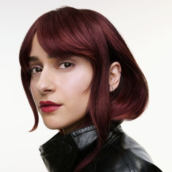 Sleek Bob With Deep Cola Undertones — Cherry Cola Hair Color