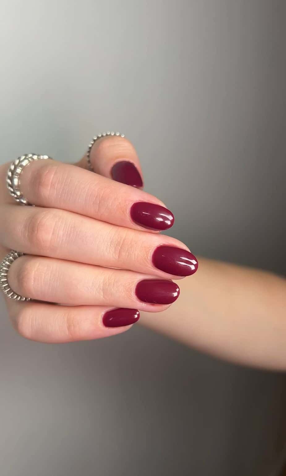 High Gloss Deep Berry Red Glossy Oval High Gloss Deep Berry Red Glossy Oval β Old Money Winter Nails