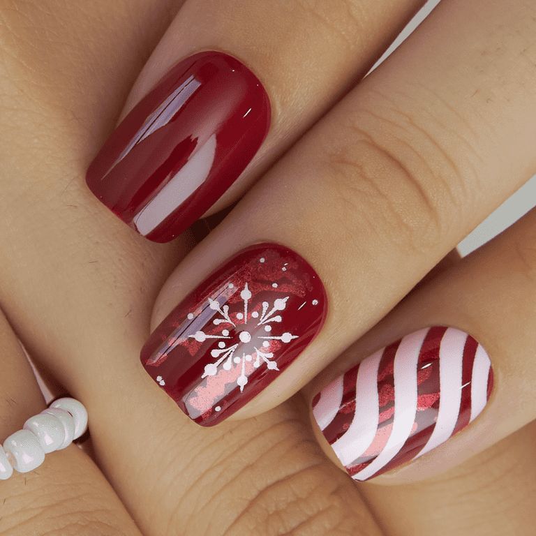 Vibrant Red Festive Accent Nails Vibrant Red Festive Accent Nails β Winter Squoval Nails