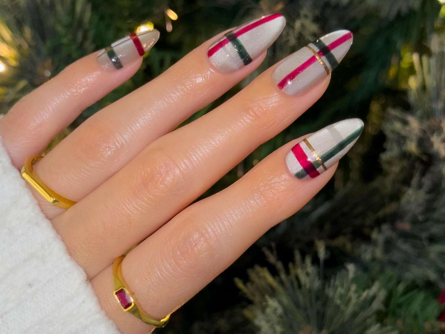 Plaid Gold Stripe Stiletto Nails Plaid Gold Stripe Stiletto Nails โ Winter Wonderland Nails