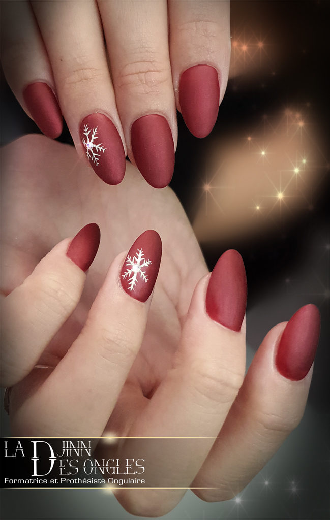 Deep Red Matte Nails with Snowflake Art Deep Red Matte Nails with Snowflake Art β Winter Matte Nails