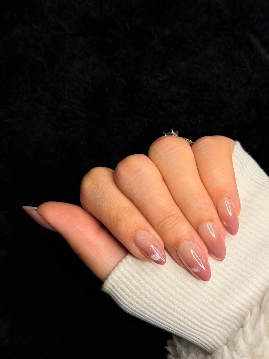Glossy With Glitter Visual Idea Glossy With Glitter Visual Idea β Medium Winter Almond Nails