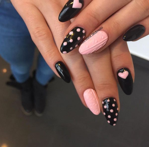Medium Almond Black Pink Knit Polka Dots Nails Medium Almond Black Pink Knit Polka Dots Nails β Sweater Nails