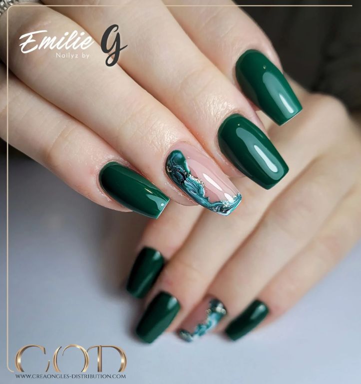 Forest Green Abstract Foil Swirl Nails Forest Green Abstract Foil Swirl Nails β Christmas Nail Colors 2026