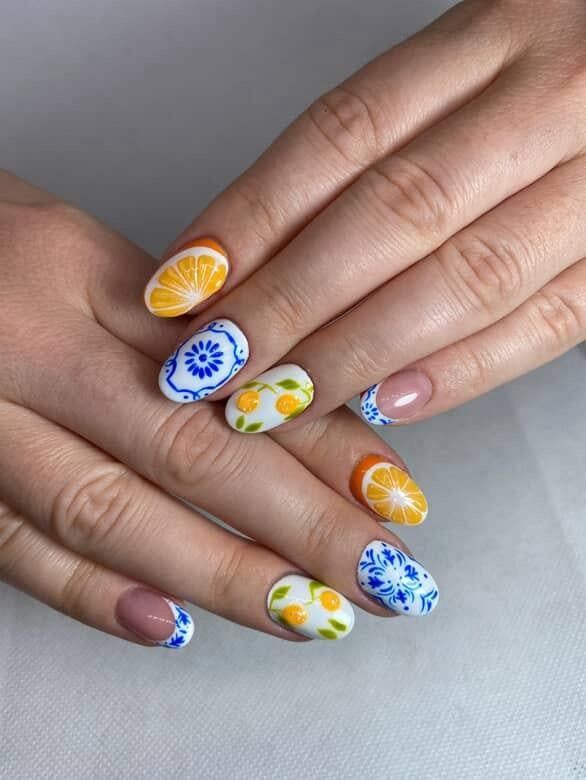 Nude Fruit Slice Tile Oval Nails Nude Fruit Slice Tile Oval Nails β Holiday Nails 2026