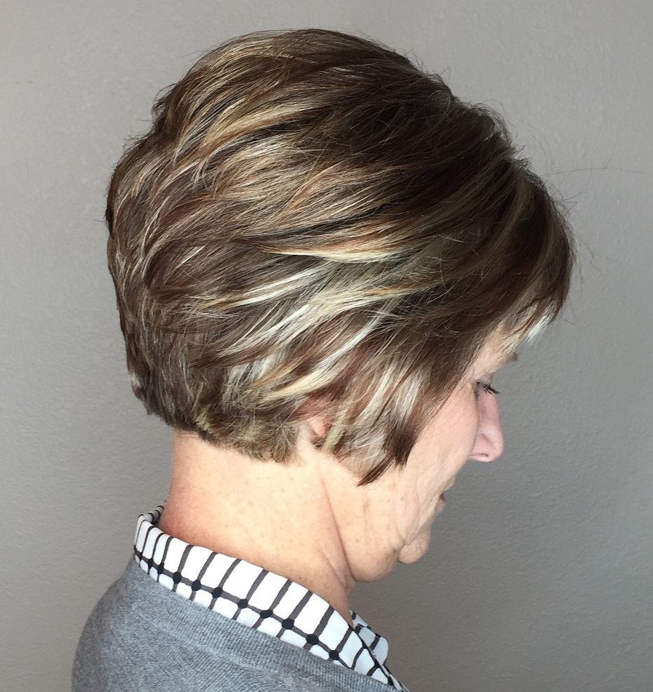 Neck-Length Brown Bob with Highlights — Winter Hairstyles for Women Over 70