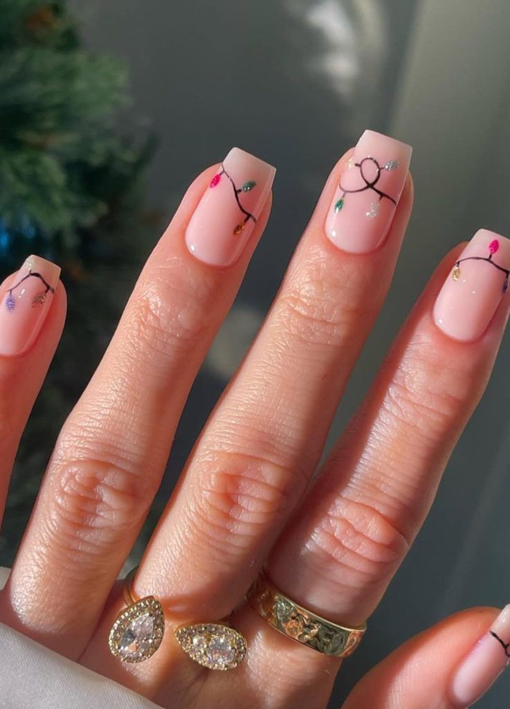 Medium Square Christmas Lights Nails — Cute Christmas Nails 2026