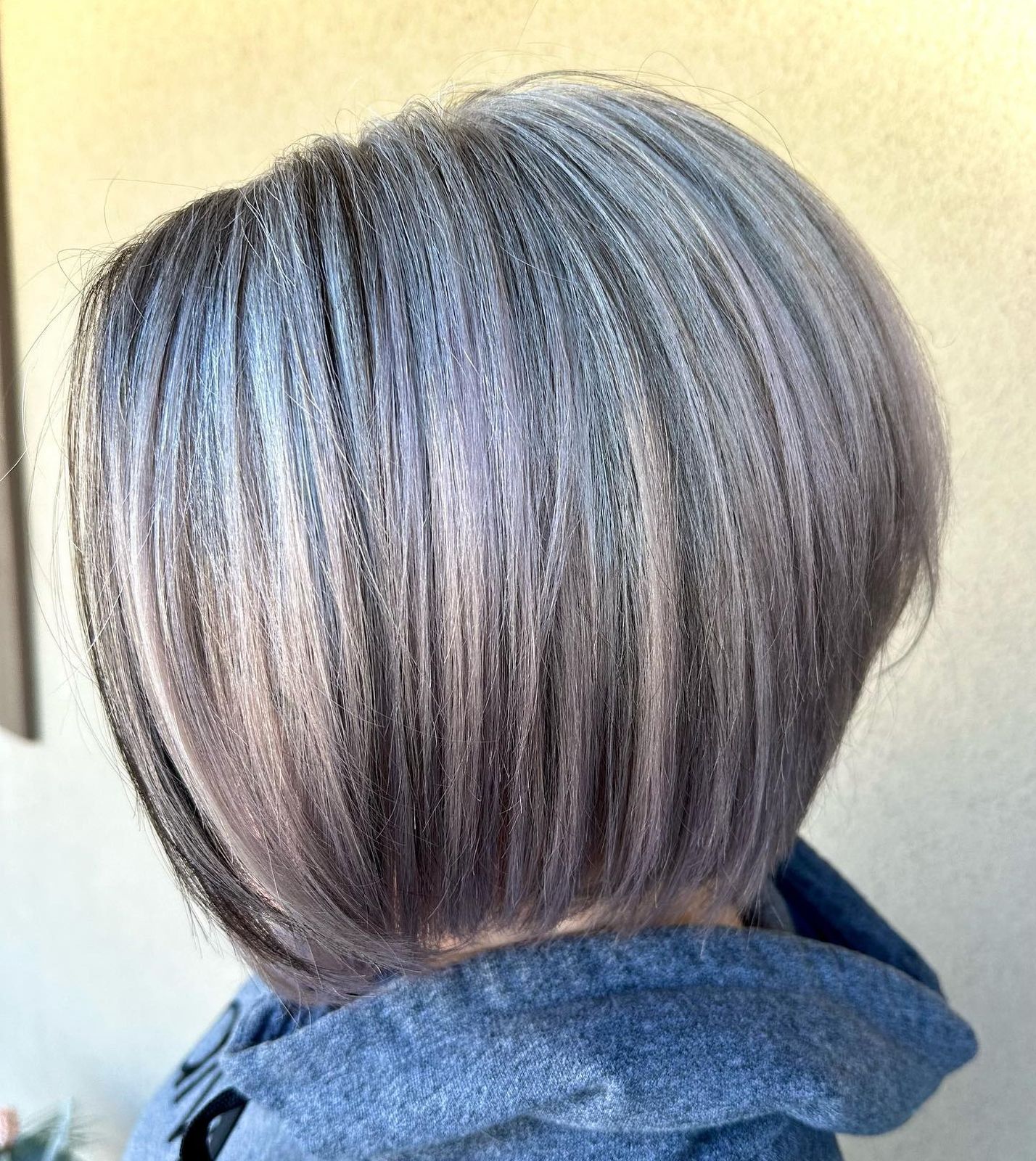 Bob With Lavender and Ash Blonde Tones Bob With Lavender and Ash Blonde Tones β Gray Blending Highlights