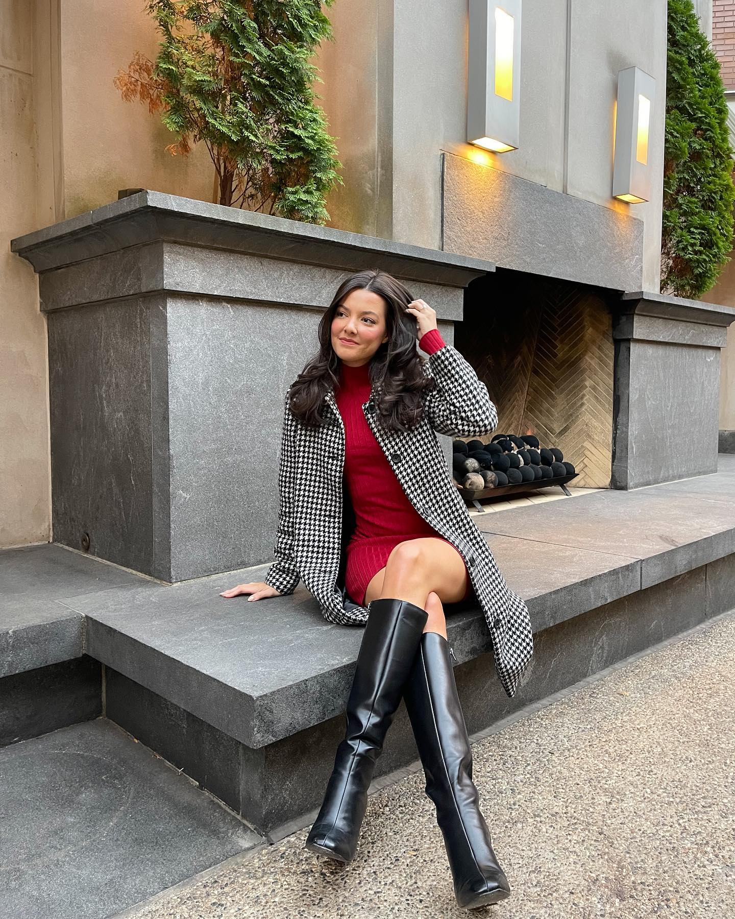 Turtleneck Dress Under a Houndstooth Coat Turtleneck Dress Under a Houndstooth Coat β Winter Teacher Outfits