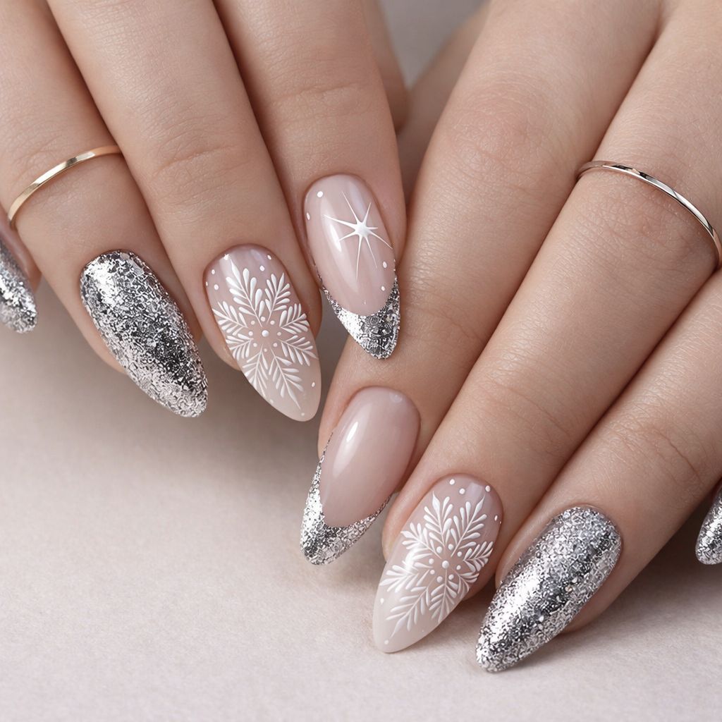 Nude Glitter French Almond Nails Nude Glitter French Almond Nails β Christmas Nail Trends 2026
