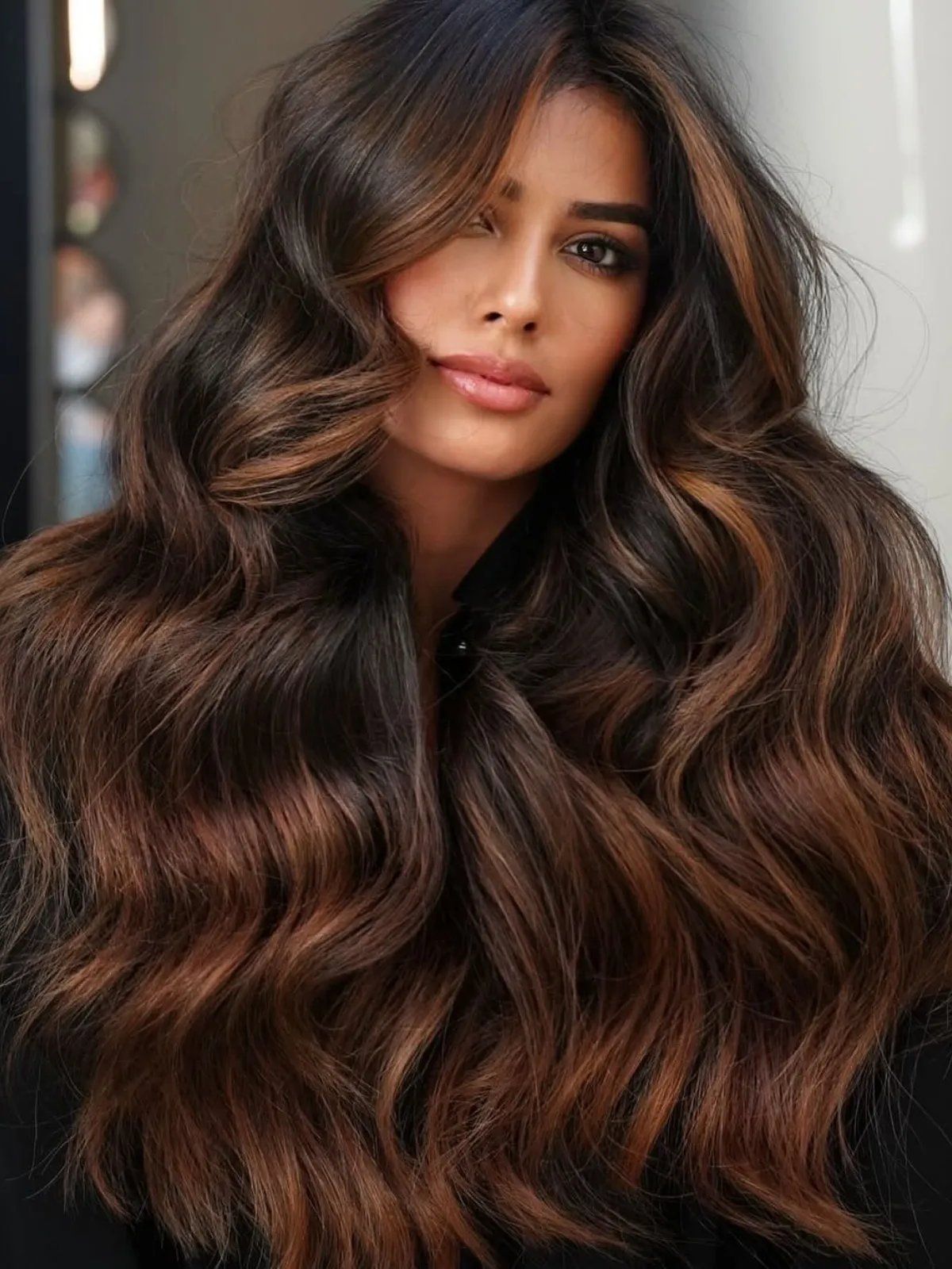 Mid-Back Dark Brown With Caramel Ash Highlights Mid-Back Dark Brown With Caramel Ash Highlights β Winter Hair Colors for Brown Eyes