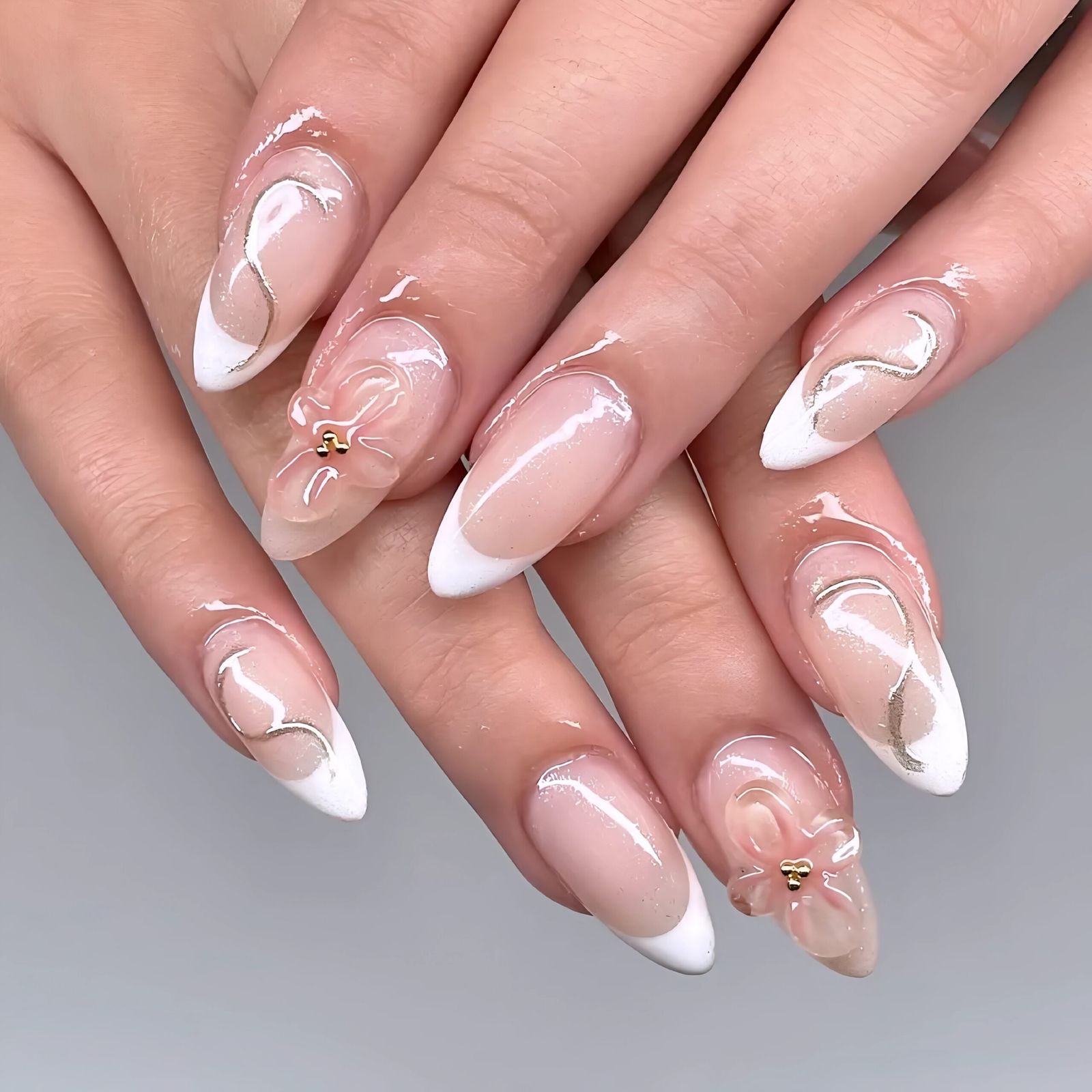 Sheer Pink 3D Flower French Nails Sheer Pink 3D Flower French Nails β Winter Nails for Teens