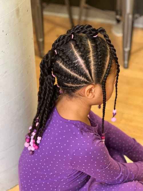 Small Braids Into Ponytail With Beads Small Braids Into Ponytail With Beads β Winter Hairstyles for Kids