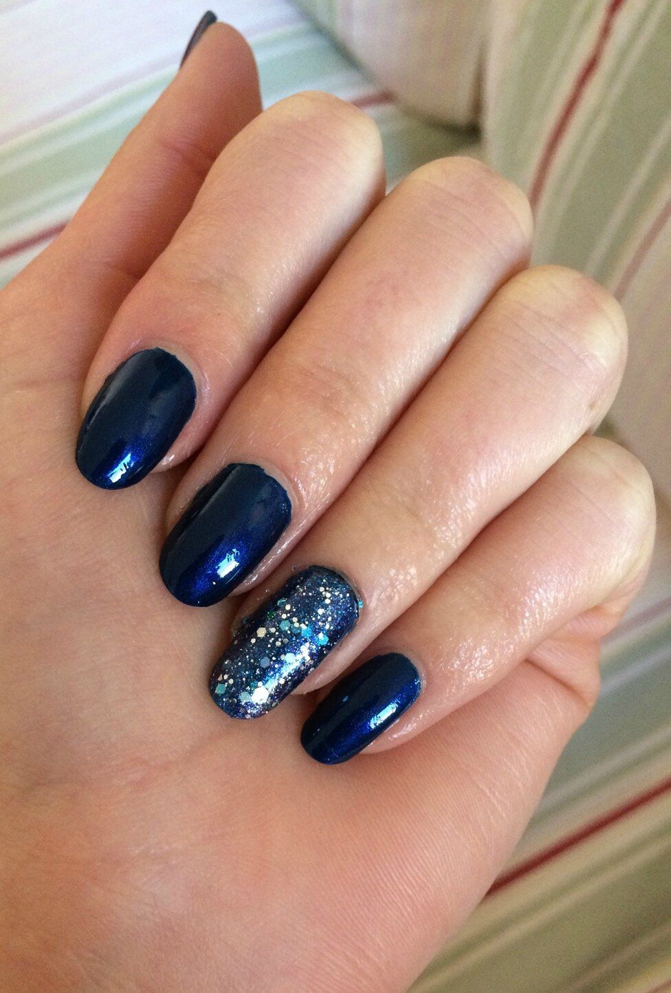 Navy Blue with Dense Glitter Accent Medium Oval Nails Navy Blue with Dense Glitter Accent Medium Oval Nails β Navy Blue Nails