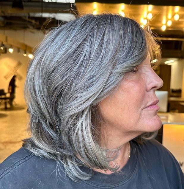 Collarbone Shag With Curtain Bangs Collarbone Shag With Curtain Bangs β Winter Haircuts for Gray Hair
