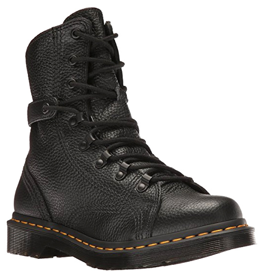 Textured Toughness: Black Leather Combat Boots with Buckle and Yellow Stitching Textured Toughness: Black Leather Combat Boots with Buckle and Yellow Stitching β Combat Boots Outfits