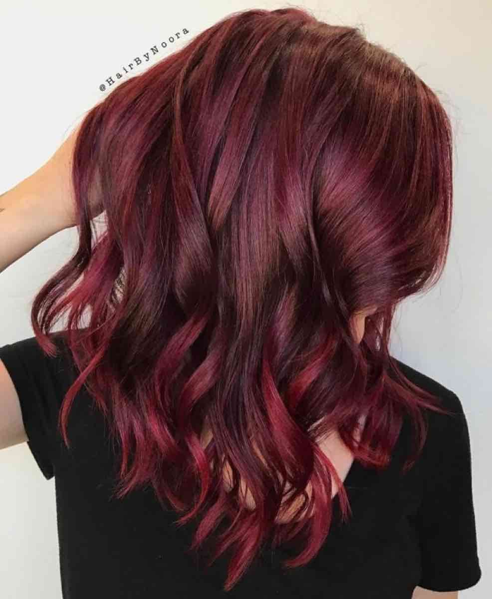 Collarbone Lob With Burgundy Shine — Cherry Cola Hair Color