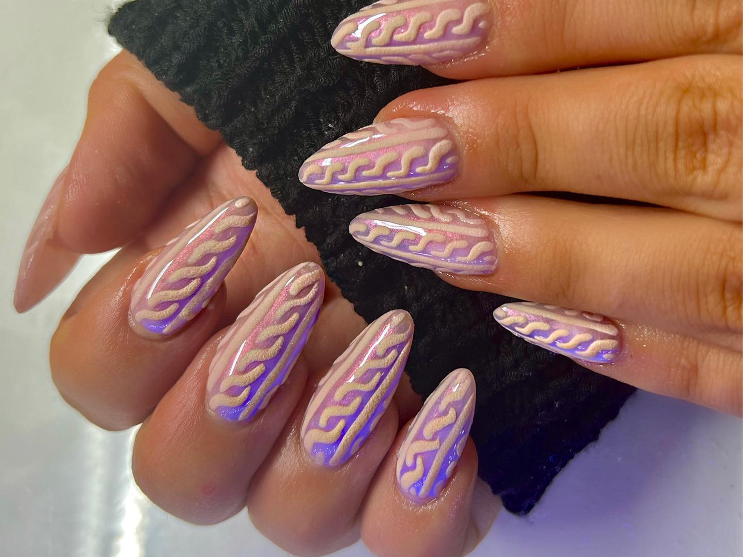 Pale Pink 3D Cable Knit Stiletto Nails — Pastel Winter Nails