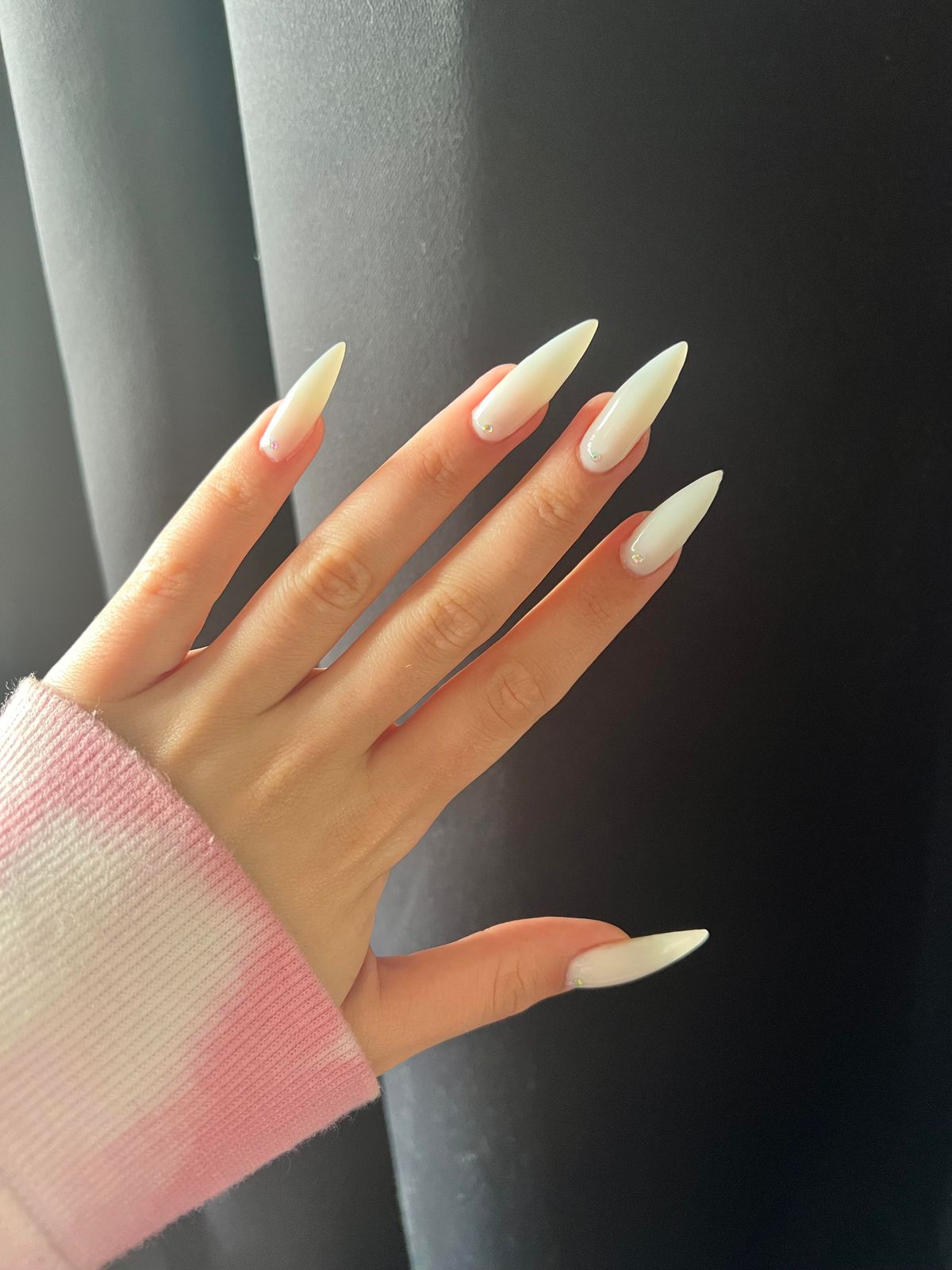 Sheer Off-White Stilettos with Rhinestones Sheer Off-White Stilettos with Rhinestones β New Years Stiletto Nails 2027