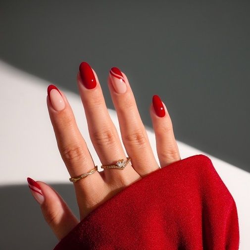 Matte Red with Gold Dot Accents Matte Red with Gold Dot Accents β Winter Red Nails