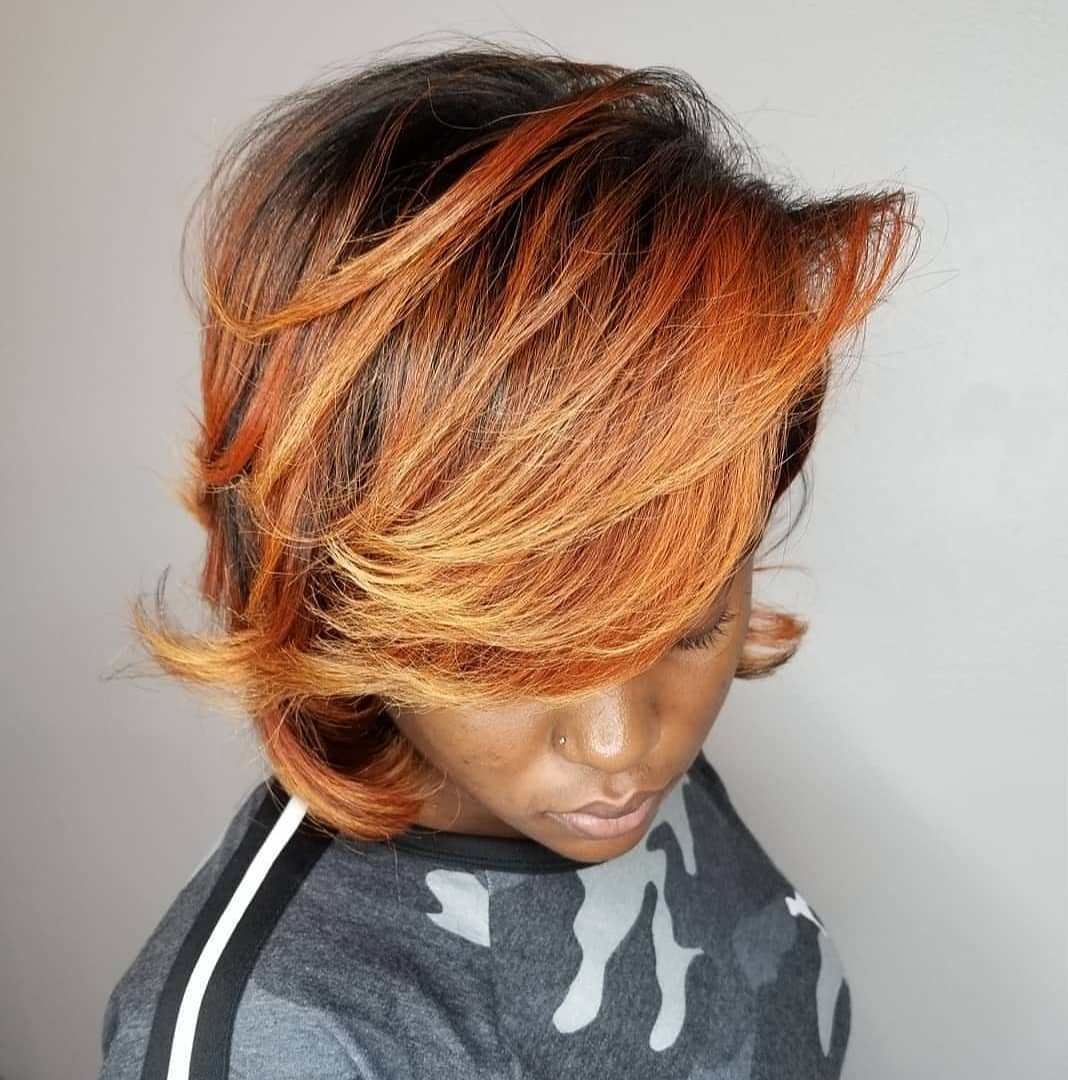 Layered Bob With Orange and Blonde Highlights Layered Bob With Orange and Blonde Highlights β Winter Hair Colors for Black Women